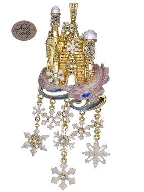 Kirks Folly CRYSTAL PALACE SNOW DRAGON Foldover Pendant Goldtone